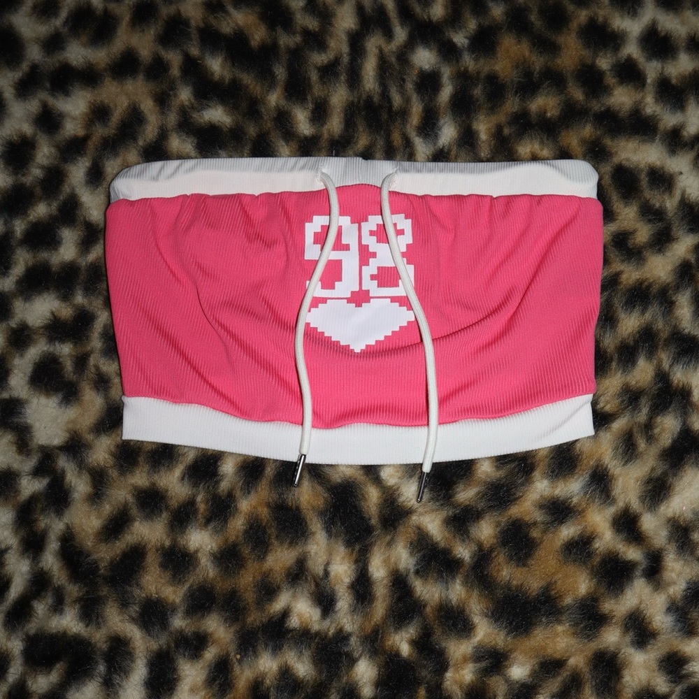 Pink and White Tube Top with Drawstring